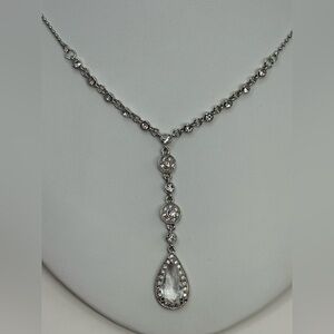 Monet Clear Rhinestone Y Drop Teardrop Necklace